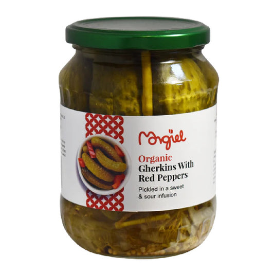 Organic Gherkins With Red Peppers "Morigel" 670g